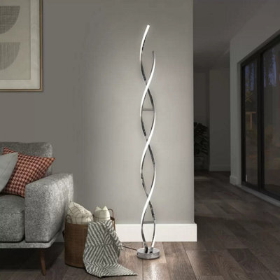 Xample Artika Chrome Swirl Led Floor Lamp 1750 Lumens Modern Standing Light With Integrated Leds, Foot Dimmer Switch, 25W, 3000K - image 1