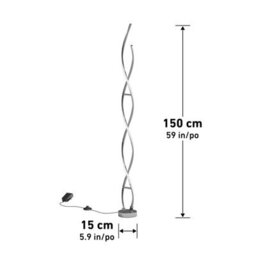 Xample Artika Chrome Swirl Led Floor Lamp 1750 Lumens Modern Standing Light With Integrated Leds, Foot Dimmer Switch, 25W, 3000K - thumbnail 2