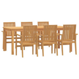 Berkfield 7 Piece Garden Dining Set Solid Wood Teak - thumbnail 2
