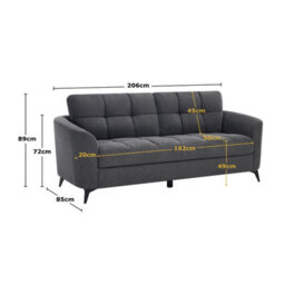 More4Homes Solna 3 Seater Scandi Style Fabric Living Room Sofa (Charcoal) - thumbnail 8