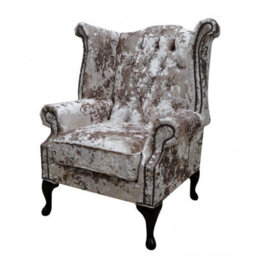 Chesterfield High Back Wing Chair Lustro Charm Velvet Fabric In Queen Anne Style - thumbnail 2