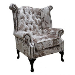 Chesterfield High Back Wing Chair Lustro Charm Velvet Fabric In Queen Anne Style - thumbnail 1