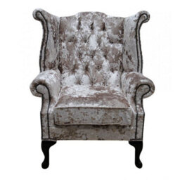 Chesterfield High Back Wing Chair Lustro Charm Velvet Fabric In Queen Anne Style - thumbnail 3