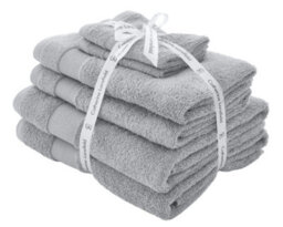 Catherine Lansfield Bathroom Anti Bacterial 500 Gsm Soft & Absorbent Cotton 6 Piece Towel Set Silver Grey