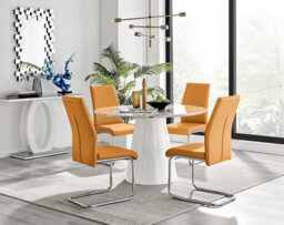 Furniturebox Uk Palma White Marble Effect Round Dining Table & 4 Mustard Lorenzo Chairs - thumbnail 1