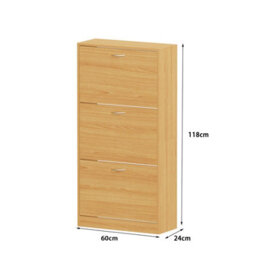Avc Designs 3 Drawer Shoe Storage Cupboard Cabinet Organiser Footwear Rack Unit Pine - thumbnail 8