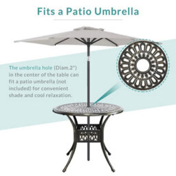Breeins 90Cm Dia Cast Aluminum Outdoor Garden Patio Table With Central Umbrella Hole For Outdoor Dining And Garden - thumbnail 8