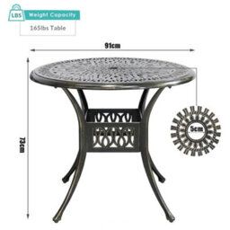 Breeins 90Cm Dia Cast Aluminum Outdoor Garden Patio Table With Central Umbrella Hole For Outdoor Dining And Garden - thumbnail 9