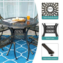 Breeins 90Cm Dia Cast Aluminum Outdoor Garden Patio Table With Central Umbrella Hole For Outdoor Dining And Garden - thumbnail 7