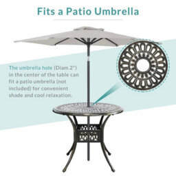Breeins 90Cm Dia Cast Aluminum Outdoor Garden Patio Table With Central Umbrella Hole For Outdoor Dining And Garden - thumbnail 5