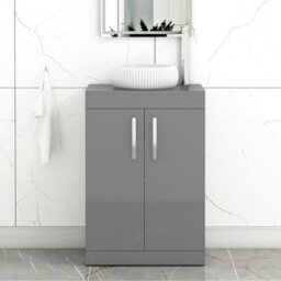 Royal Bathrooms Turin 500mm Freestanding Bathroom Vanity Unit With Sink 2 Door Indigo Grey Gloss & Milan Countertop Basin - thumbnail 1