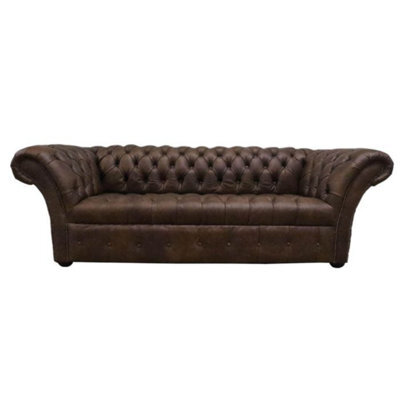 Chesterfield 3 Seater Sofa Buttoned Seat Cracked Wax T Brown Leather In Balmoral Style - image 1