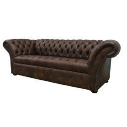 Chesterfield 3 Seater Sofa Buttoned Seat Cracked Wax T Brown Leather In Balmoral Style - thumbnail 3