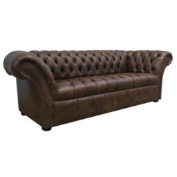 Chesterfield 3 Seater Sofa Buttoned Seat Cracked Wax T Brown Leather In Balmoral Style - thumbnail 2