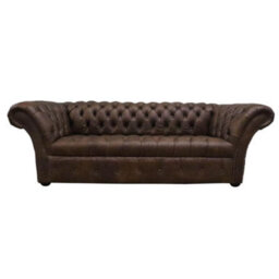 Chesterfield 3 Seater Sofa Buttoned Seat Cracked Wax T Brown Leather In Balmoral Style - thumbnail 1