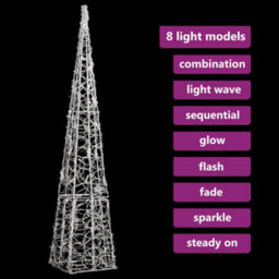 Berkfield Acrylic Decorative Led Light Cone Cold White 90 Cm - thumbnail 9