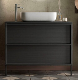 FurniComp LTD Furnicomp Verona Black Oak 2 Drawer 1050mm Free Standing Vanity Unit With Basin - thumbnail 1