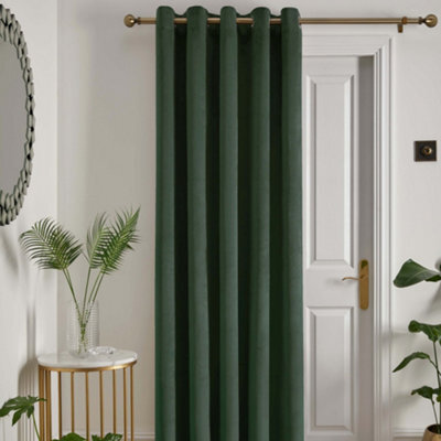 Laurence Llewelyn-Bowen Montrose Bottle Green Velvet Blackout Eyelet Single Panel Door Curtain - image 1