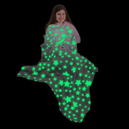 Glow In The Dark Flannel Throw Blanket Super Soft Plush Fleece With Stars Cozy, Warm & Luminous Gift For Kids & Adults (Grey) - thumbnail 3