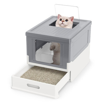 Costway Foldable Cat Litter Box With Lid Fully Enclosed Cat Toilet W/ Front Entry - image 1
