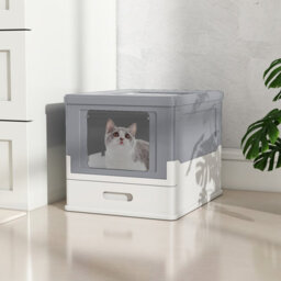 Costway Foldable Cat Litter Box With Lid Fully Enclosed Cat Toilet W/ Front Entry - thumbnail 8