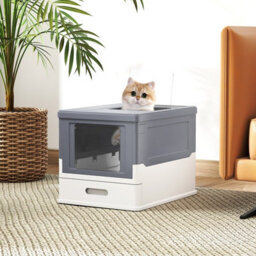 Costway Foldable Cat Litter Box With Lid Fully Enclosed Cat Toilet W/ Front Entry - thumbnail 5