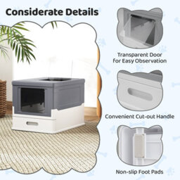 Costway Foldable Cat Litter Box With Lid Fully Enclosed Cat Toilet W/ Front Entry - thumbnail 7