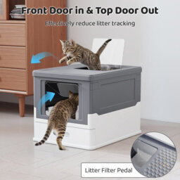 Costway Foldable Cat Litter Box With Lid Fully Enclosed Cat Toilet W/ Front Entry - thumbnail 6