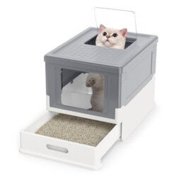 Costway Foldable Cat Litter Box With Lid Fully Enclosed Cat Toilet W/ Front Entry - thumbnail 1