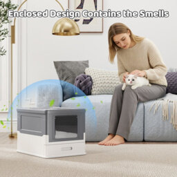 Costway Foldable Cat Litter Box With Lid Fully Enclosed Cat Toilet W/ Front Entry - thumbnail 3