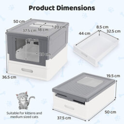Costway Foldable Cat Litter Box With Lid Fully Enclosed Cat Toilet W/ Front Entry - thumbnail 2