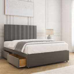 Bsspoke Sienna Divan Bed Set Grey Plush Velvet 24Inch Headboard 2 Drawers Same Side & Mattress In 3Ft 4Ft 4Ft6 5Ft 6Ft - thumbnail 1