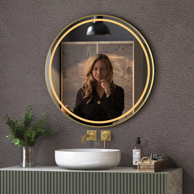 Royal Bathrooms Capri 800 X 800mm Round Front Lit Led Framed Bathroom Led Mirror With Demister Pad - Brushed Brass - image 1