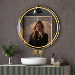 Royal Bathrooms Capri 800 X 800mm Round Front Lit Led Framed Bathroom Led Mirror With Demister Pad - Brushed Brass