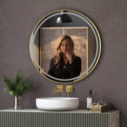 Royal Bathrooms Capri 800 X 800mm Round Front Lit Led Framed Bathroom Led Mirror With Demister Pad - Brushed Brass - thumbnail 9