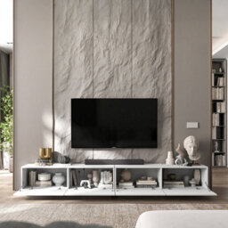 Heze Furniture Enjoy Minimalist Wall-Mounted Tv Unit 4 Door Wide Design - White - thumbnail 3