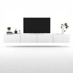 Heze Furniture Enjoy Minimalist Wall-Mounted Tv Unit 4 Door Wide Design - White - thumbnail 2