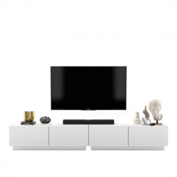 Heze Furniture Enjoy Minimalist Wall-Mounted Tv Unit 4 Door Wide Design - White - thumbnail 4