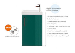 Top Ceramics 400mm Wall Hung Green Bathroom Vanity Unit With Basin And Storage - thumbnail 5