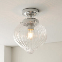 Decorative Flush Bathroom Ceiling Light Fitting - Clear Ribbed Glass Shade - thumbnail 3