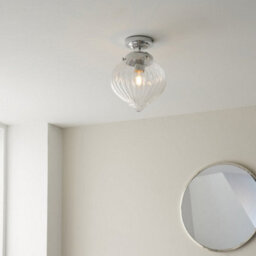 Decorative Flush Bathroom Ceiling Light Fitting - Clear Ribbed Glass Shade - thumbnail 5