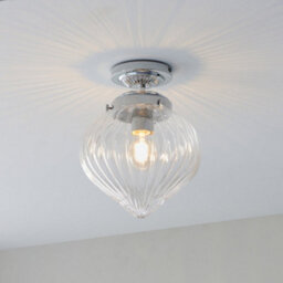 Decorative Flush Bathroom Ceiling Light Fitting - Clear Ribbed Glass Shade - thumbnail 4