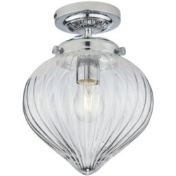 Decorative Flush Bathroom Ceiling Light Fitting - Clear Ribbed Glass Shade - thumbnail 1