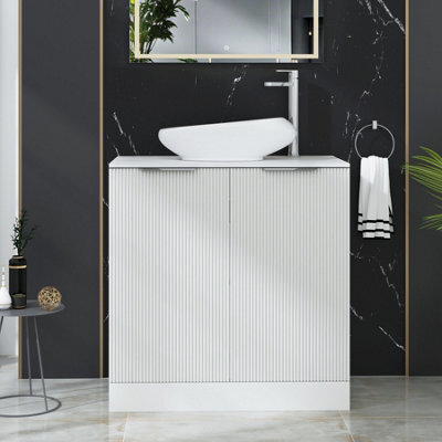 Royal Bathrooms Evora 800mm Matt White Fluted Floor Standing Countertop Vanity Unit 2 Door With Nova Basin - image 1