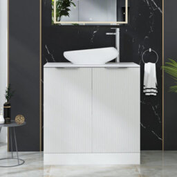Royal Bathrooms Evora 800mm Matt White Fluted Floor Standing Countertop Vanity Unit 2 Door With Nova Basin - thumbnail 1