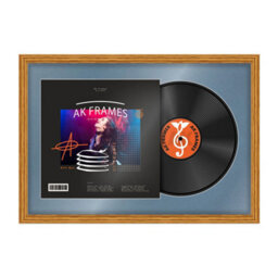 "AK Frames 25X17"" Oak Classic Vinyl Record Frame With Pompadour Mount For 12 Inch Lp Cover & Disc - Overlapped Design" - thumbnail 1