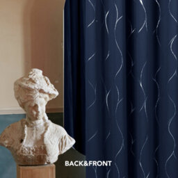 Deconovo Eyelet Blackout Curtains, Thermal Insulated Silver Wave Line Foil Printed Curtains, W46 X L72 Inch, Navy Blue, 1 Pair - thumbnail 6