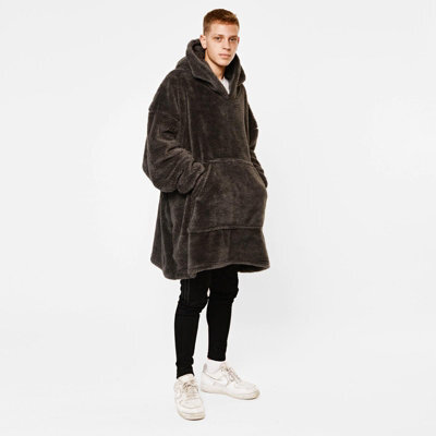Ohs Teddy Fleece Hoodie Blanket Oversized Sweatshirt, Charcoal - Adults - image 1