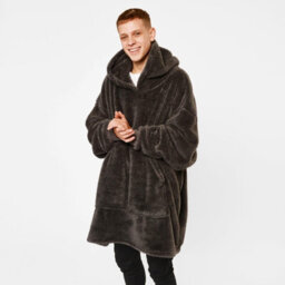 Ohs Teddy Fleece Hoodie Blanket Oversized Sweatshirt, Charcoal - Adults - thumbnail 2
