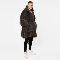 Ohs Teddy Fleece Hoodie Blanket Oversized Sweatshirt, Charcoal - Adults - thumbnail 1